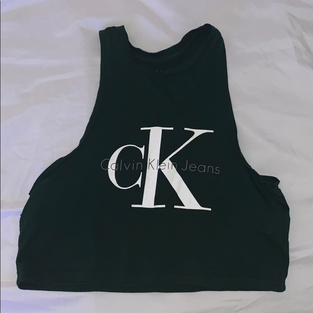 Calvin Klein dark green halter tank crop top